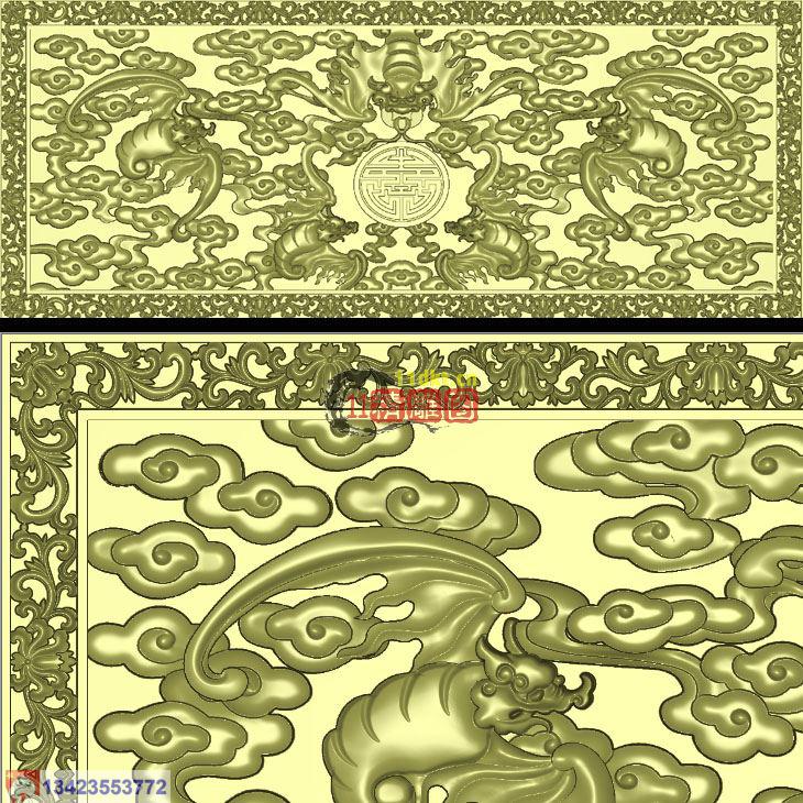 精雕图浮雕蝙蝠花框2120_850_30藏式图法轮莲花蝙蝠八宝草龙