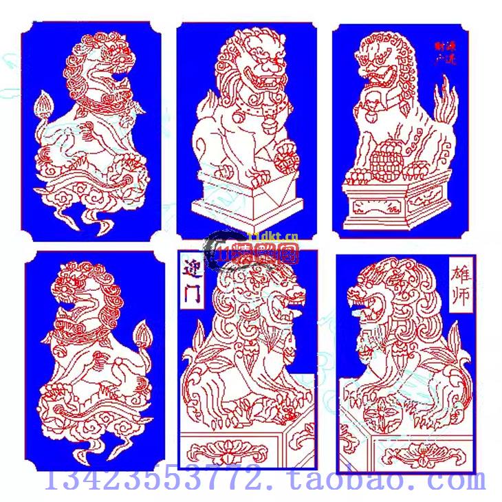 F 654墓碑狮子铣底图线雕图矢量图雕刻图JDP PLT石材雕刻图文泰