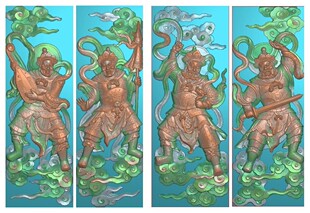 F 精雕图扫描图灰度图 新款四大门神浮雕47-140  砖雕石雕