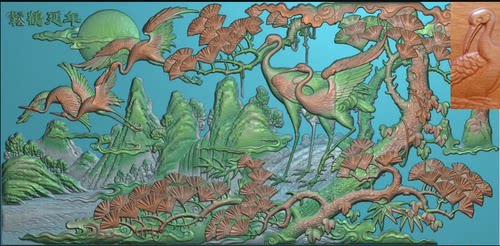 C浮雕图扫描图精雕图灰度图新款松鹤延年292-143砖雕石雕效果图