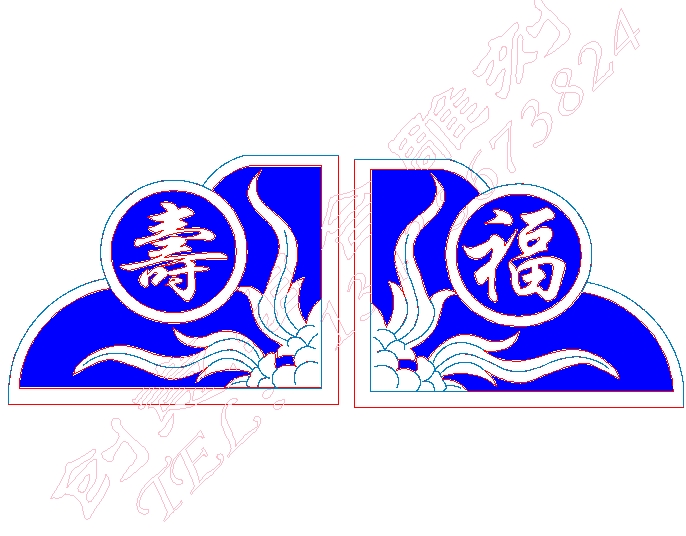 R 990墓碑福寿耳朵雕刻图线雕图铣底图文泰图矢量图JDP+PLT+AC6