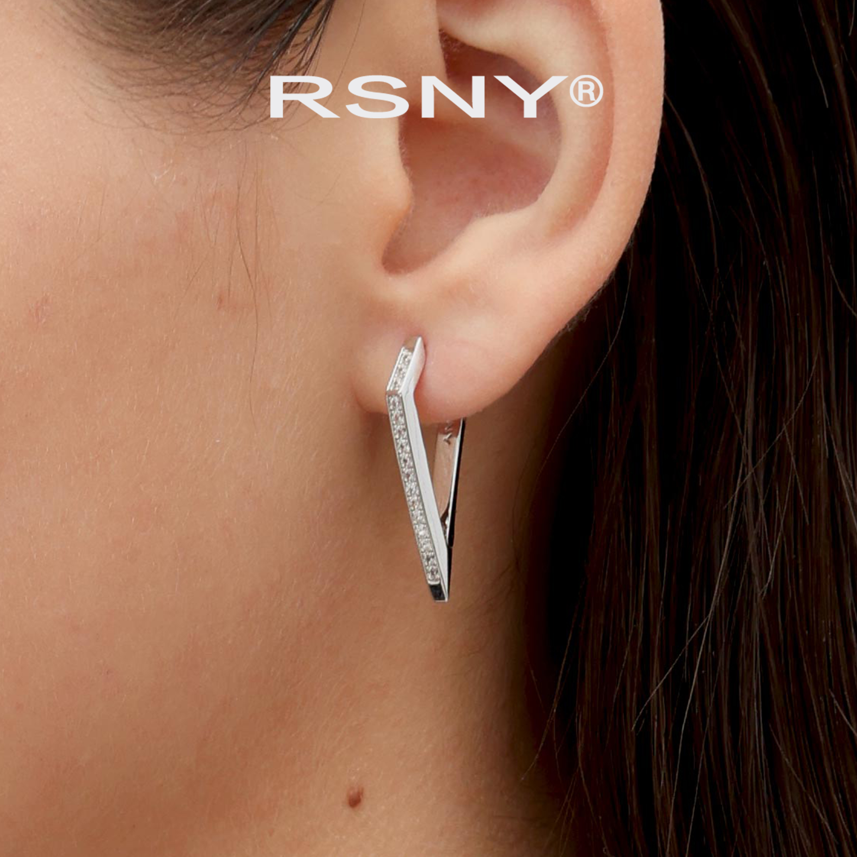 [新品]RSNY钻石线条耳环2024轻奢设计感简约欧美时尚纯银耳针耳钉