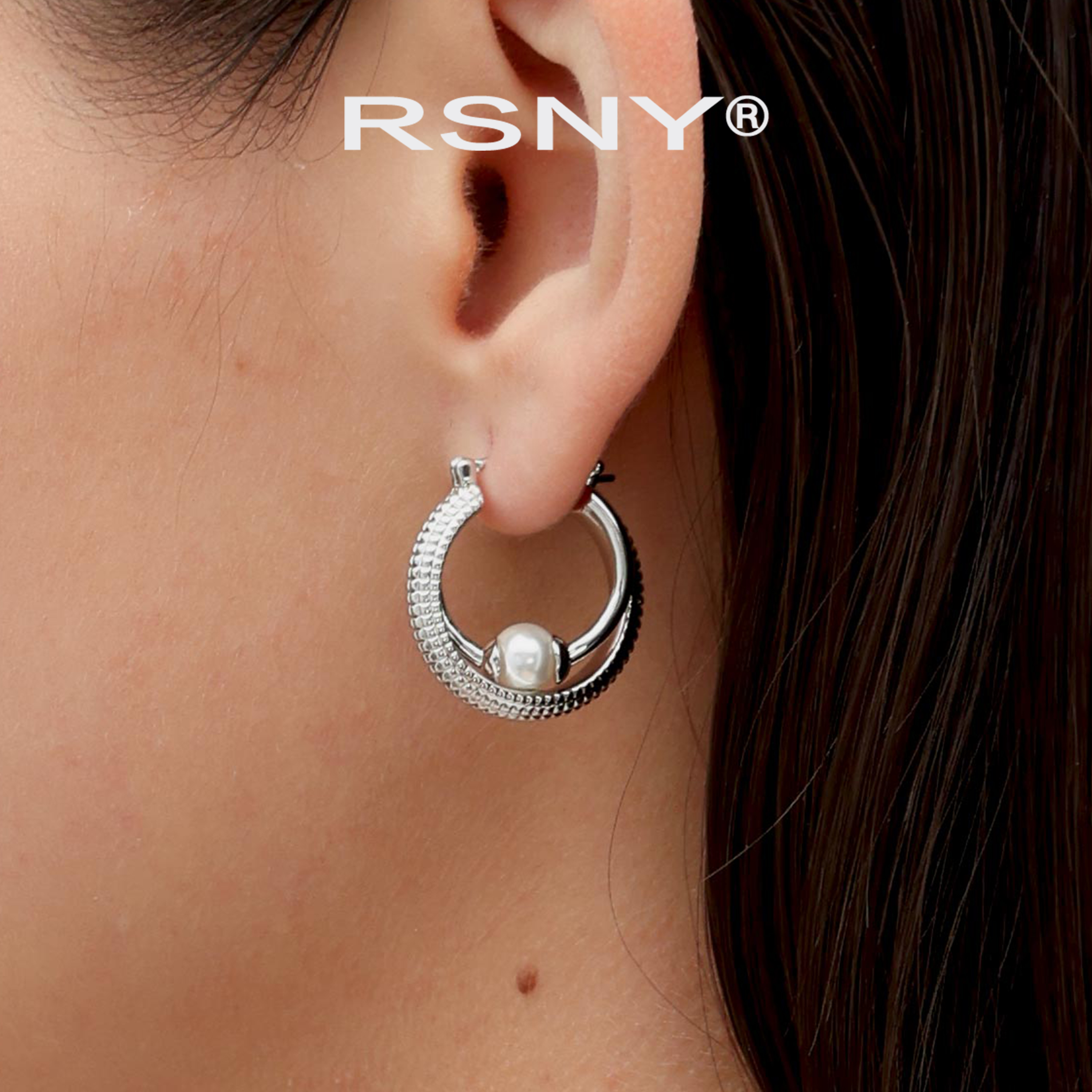 [新品]RSNY双层珍珠耳环女轻奢设计2025新款简约欧美风纯银针耳钉