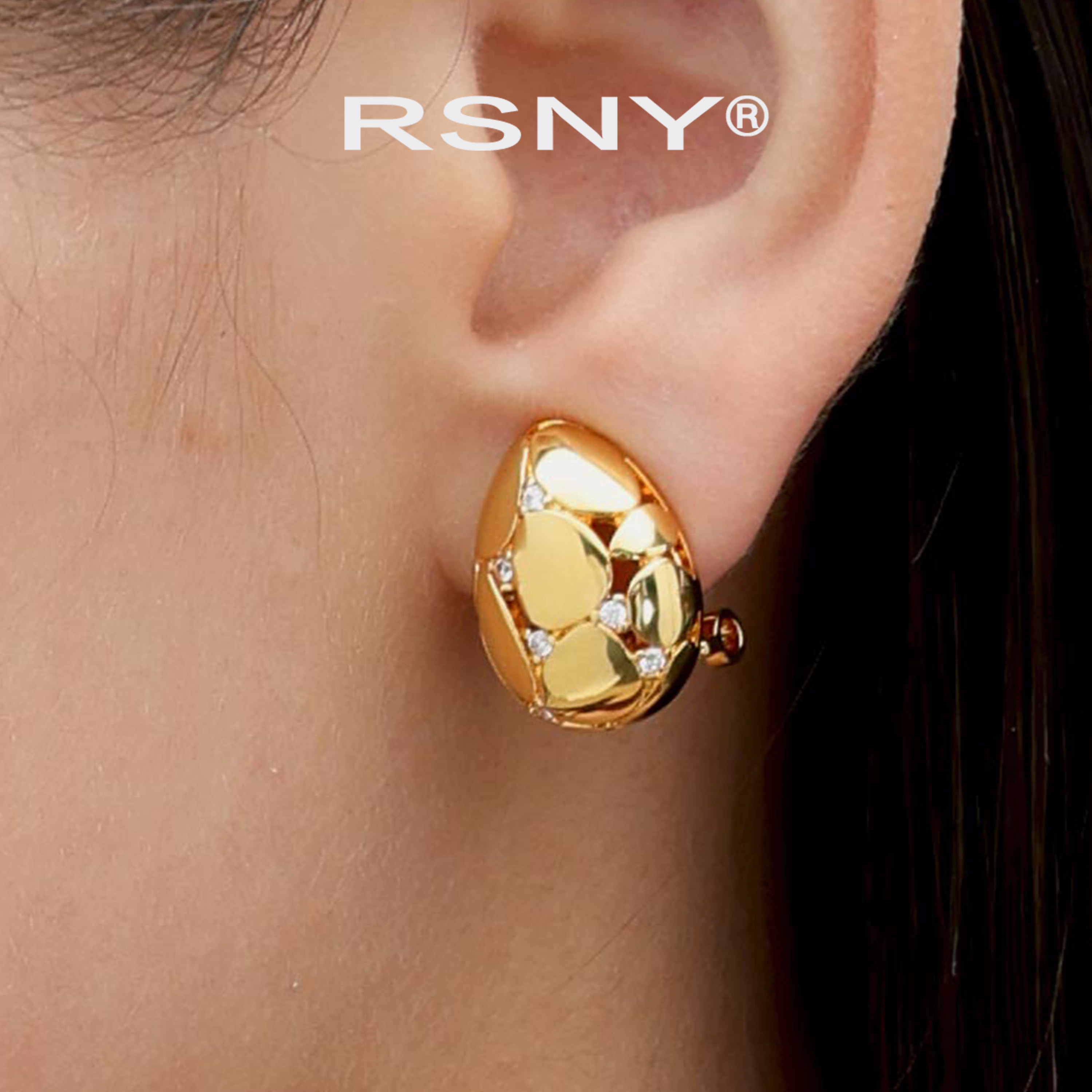 [新品]RSNY钻石造型耳钉2026轻奢设计简约时尚纯银耳针欧美风耳环