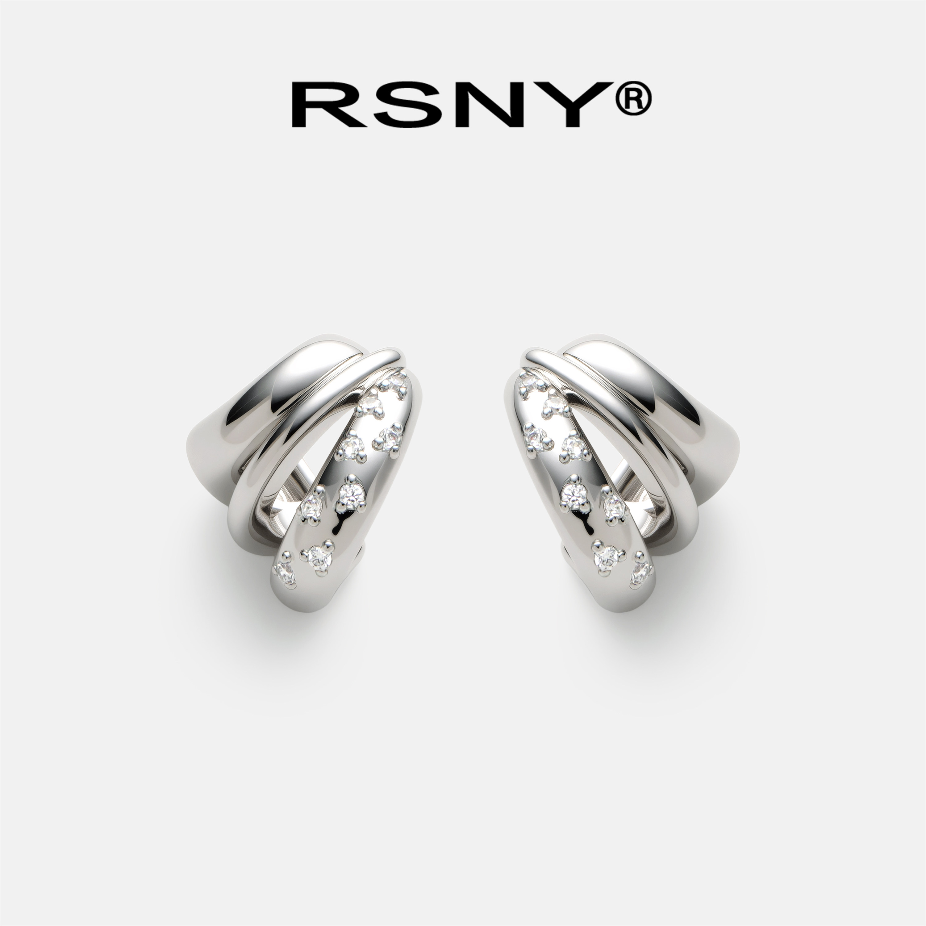 [新品]RSNY几何线条耳钉精致独特型2026新款精致典雅纯银耳针耳饰