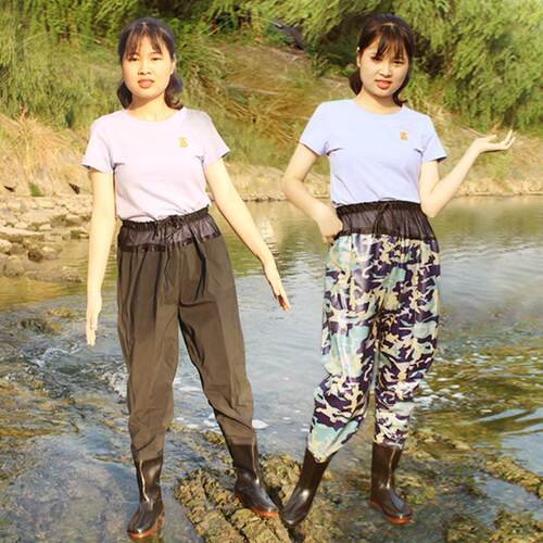 抓鱼裤钓鱼服超轻防水裤子捕鱼下水裤男皮叉齐腰扑鱼雨裤加