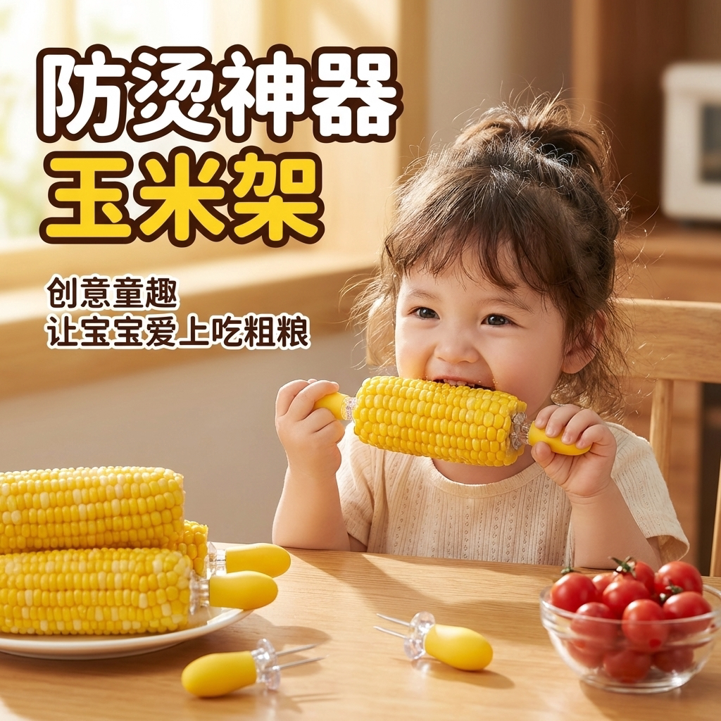 不锈钢水果叉儿童可爱创意防烫手玉米钢叉啃红薯吃苞米不粘手神器