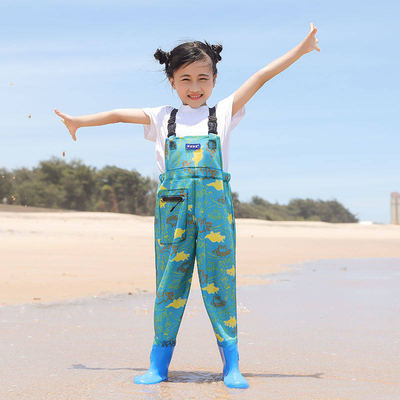 儿童下水裤连体幼儿园玩沙防水衣服赶海男女小孩雨鞋抓鱼雨裤沙滩
