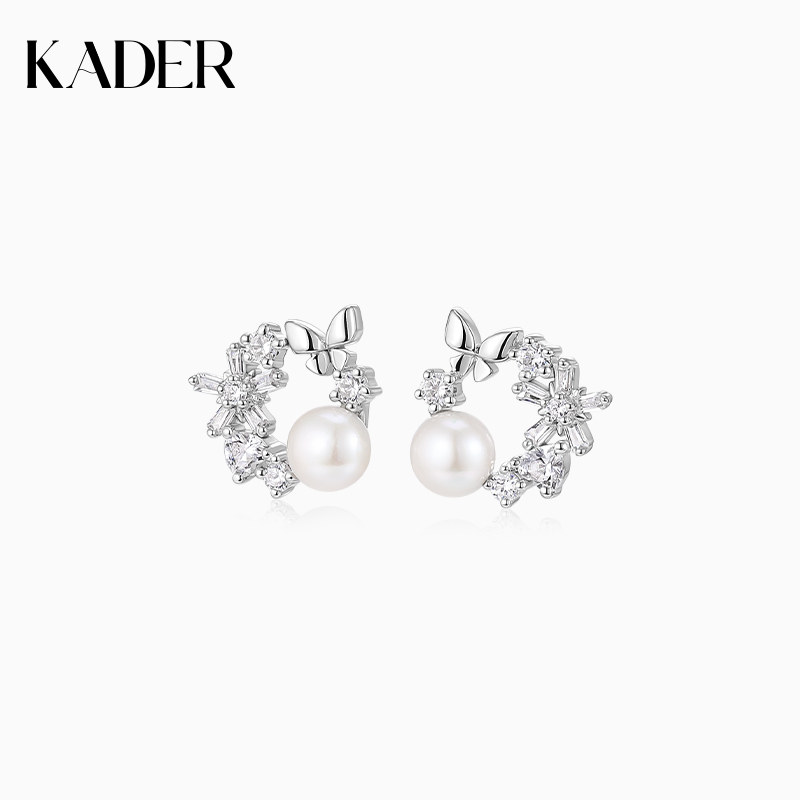 卡蒂罗云蝶花环珍珠耳钉女