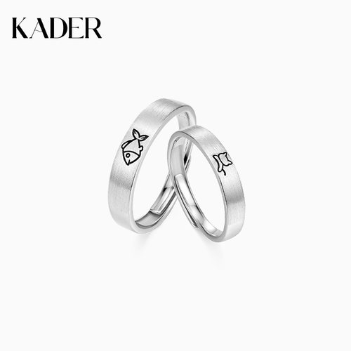 卡蒂罗鱼猫相恋情侣对戒纯银戒指