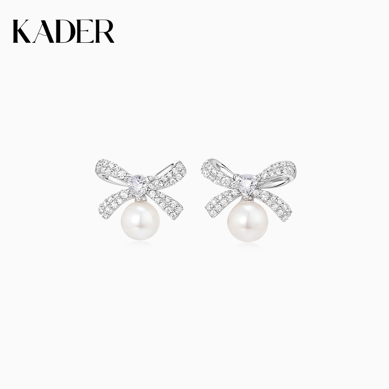 卡蒂罗丝带蝴蝶结人造珍珠耳钉