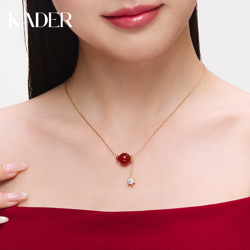 卡蒂罗招财路路通项链女925纯银红玛瑙锁骨链本命年新年马年礼物