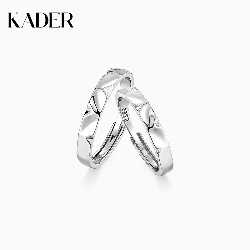 卡蒂罗闪耀触心情侣对戒925银小众设计素圈戒指一对指环送男女友