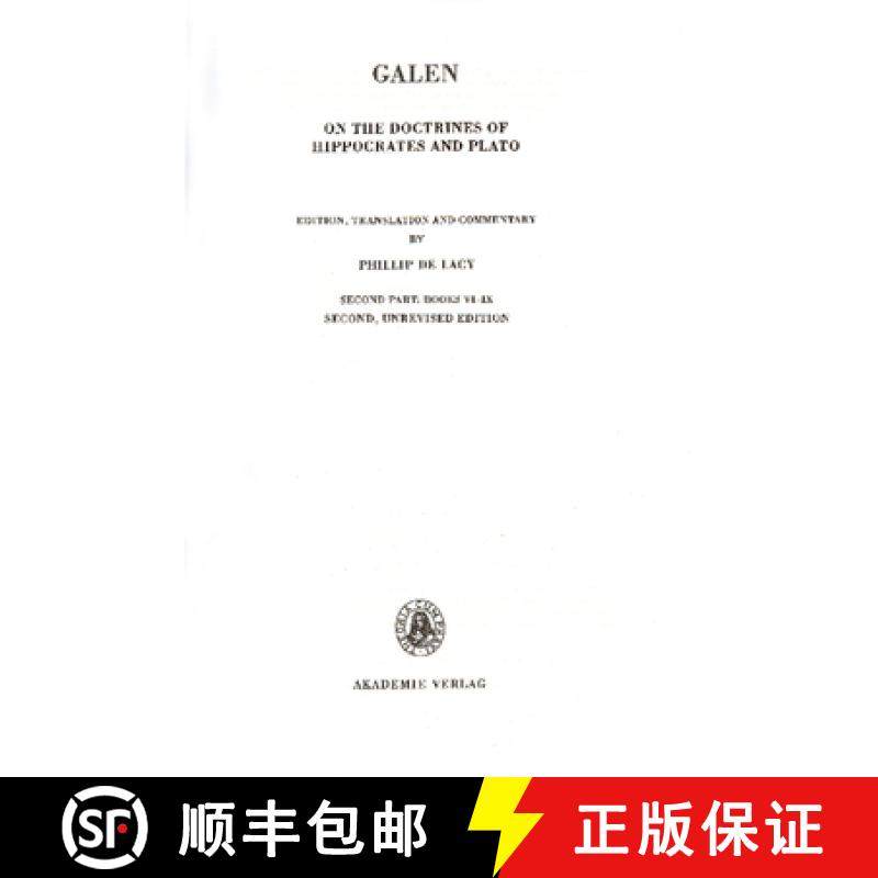 预订 On the Doctrines of Hippocrates and Plato, 4,1,2, Second Part: Books VI-IX [9783050041933]