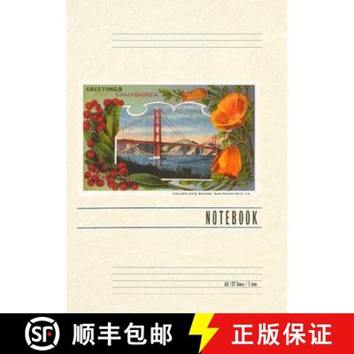 【3-4周达】Vintage Lined Notebook Greetings from California with Golden Gate Bridge and Poppies [9798385403363]
