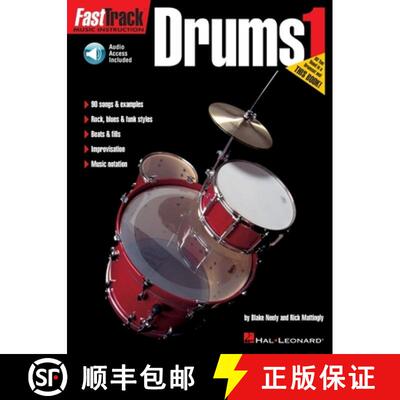 【3-4周达】Fasttrack Drums Method Book 1 Beginner Drum Lessons Songbook with Online Audio Hal Leonard... [9780793574094]