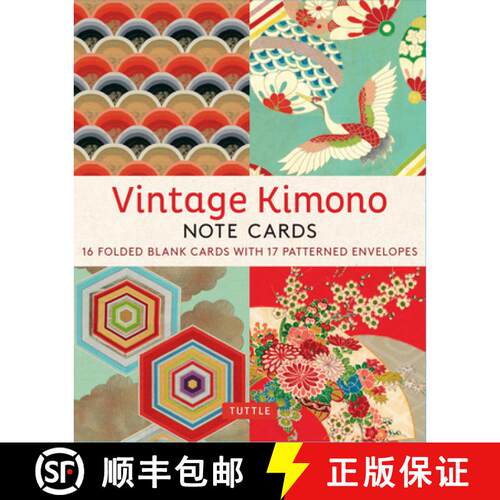 【3-4周达】Vintage Kimono, 16 Note Cards: 8 Illustrations from 1900's Vintage Japanese Kimono Fabrics... [9780804856812]