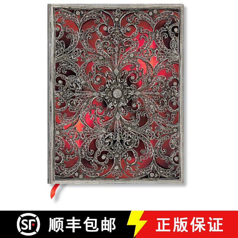 【3-4周达】Paperblanks Garnet Silver Filigree Collection Softcover Flexi Ultra Unlined Elastic Band C... [9781439794029]