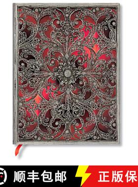 【3-4周达】Paperblanks Garnet Silver Filigree Collection Softcover Flexi Ultra Unlined Elastic Band C... [9781439794029]