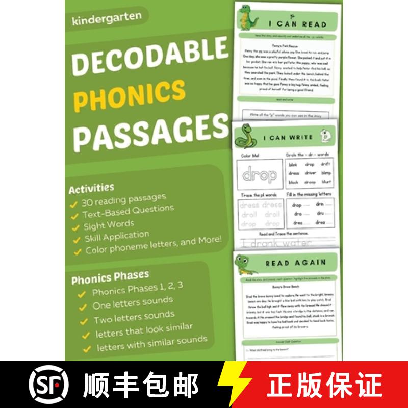 【2-3周达】Title: Decodable Phonics Passages for Kindergarten: Improve Reading and Comprehension Skil... [9781960809100]