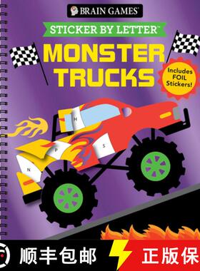 【3-4周达】Brain Games - Sticker by Letter: Monster Trucks: Includes 1 Foil Sticker Sheet to Complete... [9781639384730]