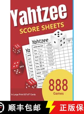 【3-4周达】Yahtzee Score Sheets: 888 Games in Large Print 8.5x11 Cards [9781312676022]