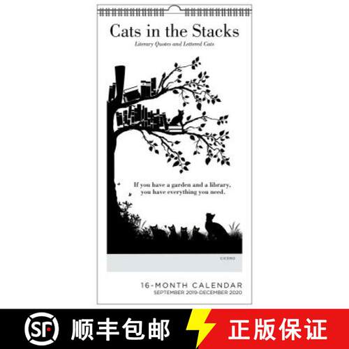 【3-4周达】Cats in the Stacks 16-Month 2019-2020 Wall Calendar: Literary Quotes and Lettered Cats [9781449499051]