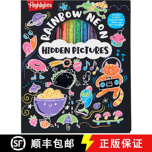 【3-4周达】精装 Rainbow Neon Hidden Pictures: Rainbow Activity Book with Neon Markers and Over 40 Sti... [9781639622528]