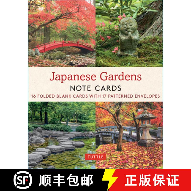 【3-4周达】Japanese Gardens, 16 Note Cards: 16 Different Blank Cards with Envelopes in a Keepsake Box! [9780804856065]