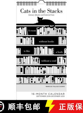 【3-4周达】Cats in the Stacks 16-Month 2018-2019 Wall Calendar: Literary Quotes and Lettered Cats [9781449494315]
