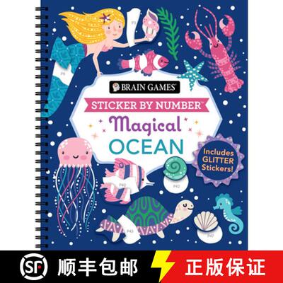 【3-4周达】Brain Games - Sticker by Number: Magical Ocean (20 Images to Sticker): Includes 2 Glitter ... [9781639384839]