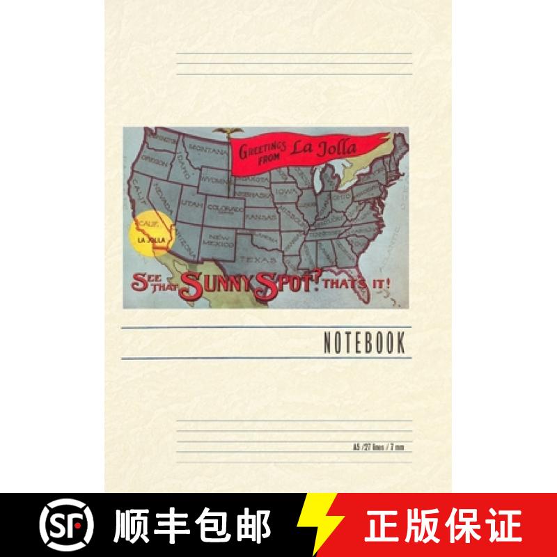 【3-4周达】Vintage Lined Notebook Greetings from La Jolla, California, US Map [9798385446896]