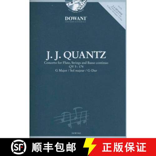 【3-4周达】Quantz - Concerto for Flute, Strings and Basso Continuo QV 5: 174 in G Major [9783905476606]
