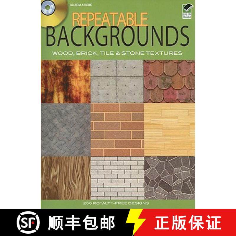 【3-4周达】Repeatable Backgrounds: Wood, Brick, Tile and Stone Textures CD-ROM and Book [With CDROM] [9780486990194],书籍/杂志/报纸,艺术类原版书,淘宝优惠券,粉丝福利购,淘宝优惠卷