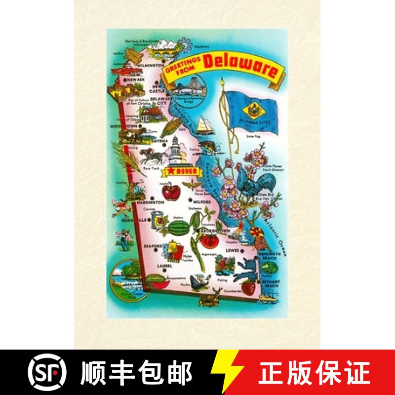 【3-4周达】Vintage Lined Notebook Greetings from Delaware, Map [9798385407125]