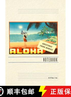 预订 Vintage Lined Notebook Aloha, Greetings from Hawaii, Hula Girl on Beach [9798385412716]