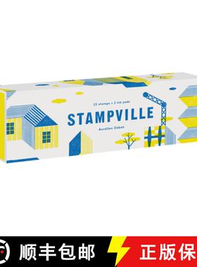 现货 城镇印章文创礼品盒 Stampville 含25个印画原木印章2种油墨颜色 (25 Stamps, 2 Ink Colors) [9781616896010]
