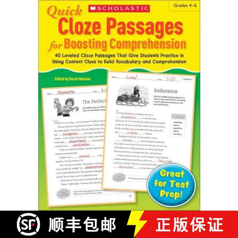预订 Quick Cloze Passages for Boosting Comprehension: Grades 4-6: 40 Leveled Cloze Passages That Give... [9780545301107]