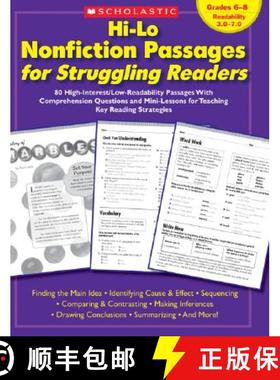 预订 Hi-Lo Nonfiction Passages for Struggling Readers: Grades 6-8: 80 High-Interest/Low-Readability P... [9780439694988]