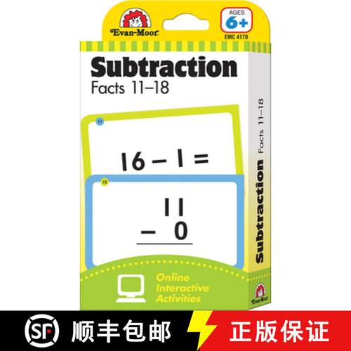 预订 闪记学习卡 20以内减法 6岁以上 The Learning Line Flashcard Subtraction Facts 11-18 [9781609639488]