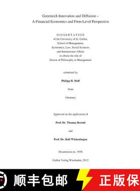 【3-4周达】Greentech Innovation and Diffusion : A Financial Economics and Firm-Level Perspective [9783834936004]