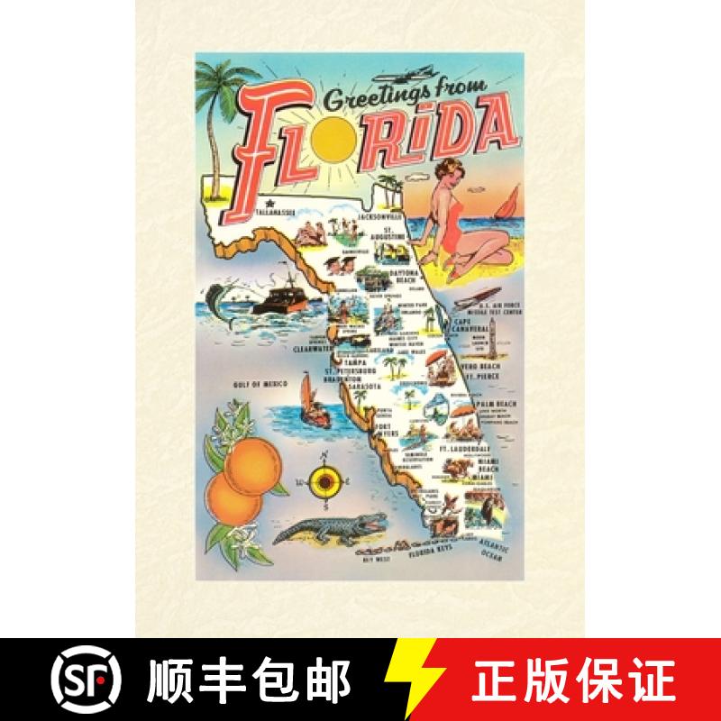【3-4周达】Vintage Lined Notebook Greetings from Florida, Map [9798385409198]