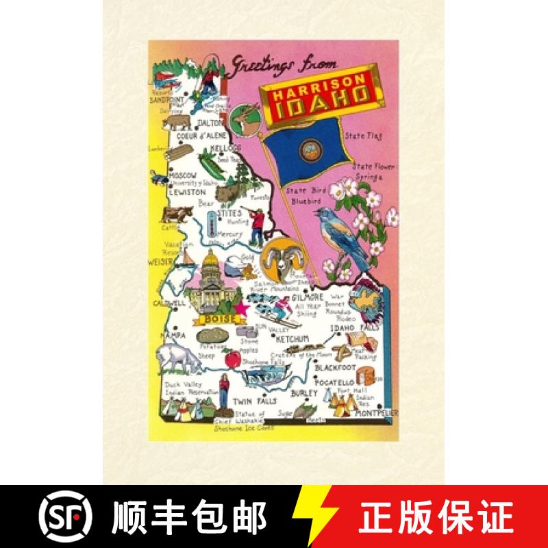 【3-4周达】Vintage Lined Notebook Greetings from Harrison, Map [9798385414253]