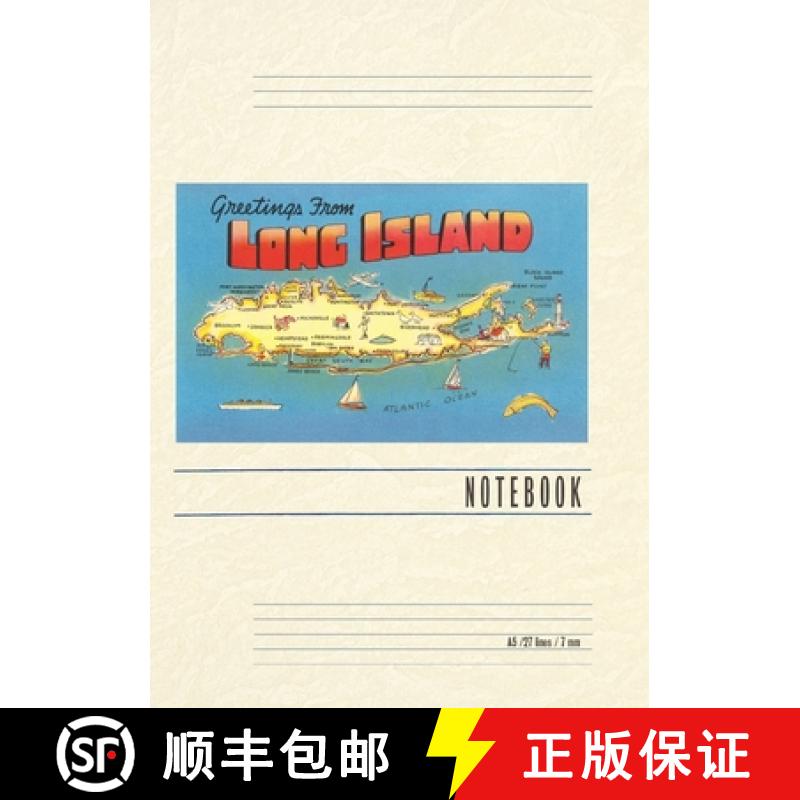 【3-4周达】Vintage Lined Notebook Greetings from Long Island, New York, Map [9798385419999]