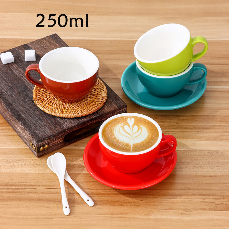 陶瓷250ml卡布奇诺咖啡杯套装杯碟 标准比赛拉花拿铁杯定制logo
