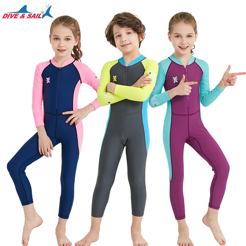 Sun protection children's long-sleeved one-piece swimsuit jellyfish suit diving suit quick-drying children's snorkeling surf suit set drifting