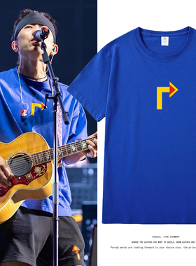 赵雷没有信号佛山演唱会同款蓝色箭头短袖T恤纯棉男女宽松上衣服