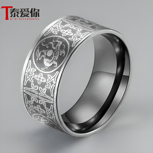泰爱你复古四大神兽守护神戒指潮男钛钢指环个性 酷炫食指戒子