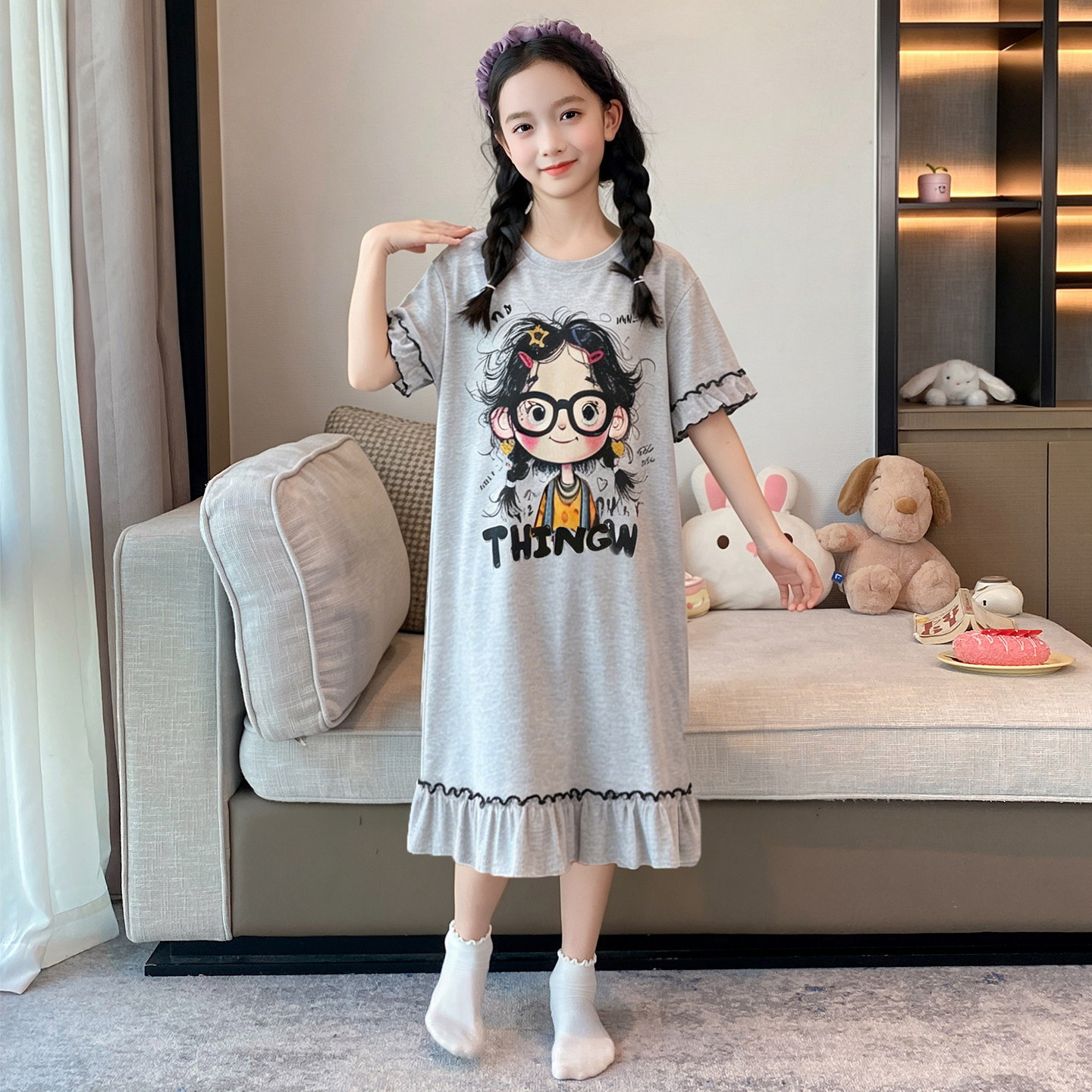 女宝宝夏薄款连体高颜值印花睡裙