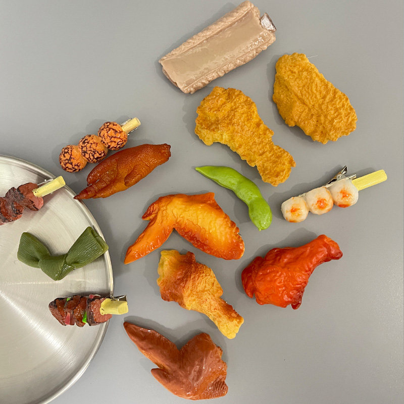 排骨仿真食物食玩鸡翅搞怪烤肉发夹鸡腿创意侧边夹子儿童女小众